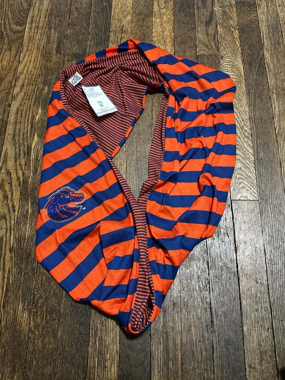 Tickled Pink Boise State Broncos Striped Infinity Scarf with Crystal Logo